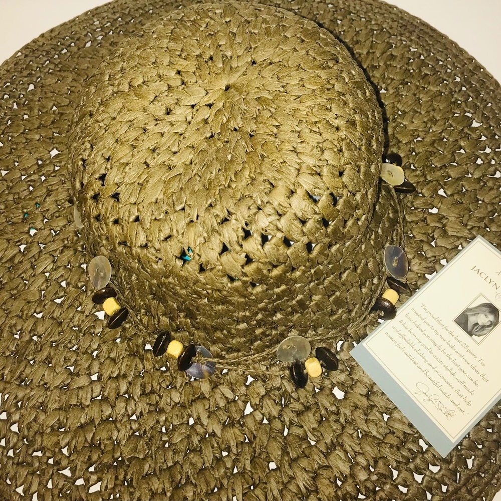 NWT-Vintage 90s/Y2K Jaclyn Smith Straw Woven Summer Wide Brim Floppy Hat Brown